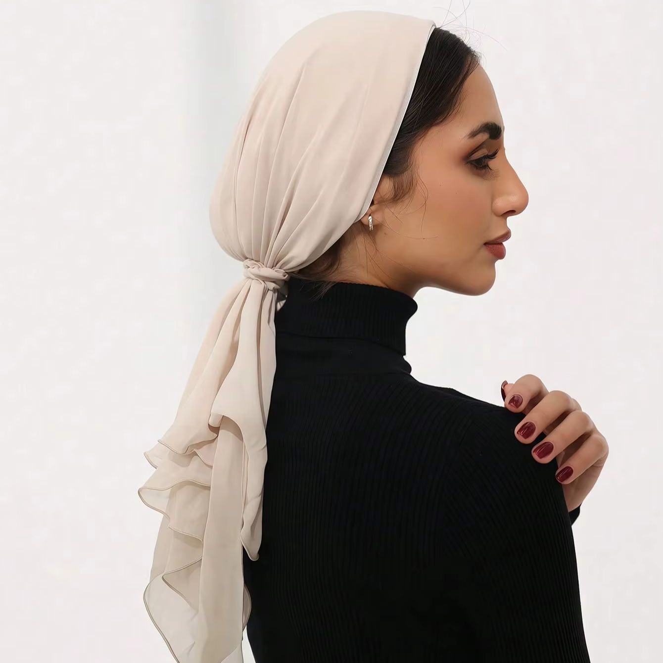 Ensemble Hijab Instantané en Mousseline Unie pour Femme avec Bandeau, Turban, Bonnet et Foulards en Jersey Élastiques, Chapeaux Hijab Respirants
