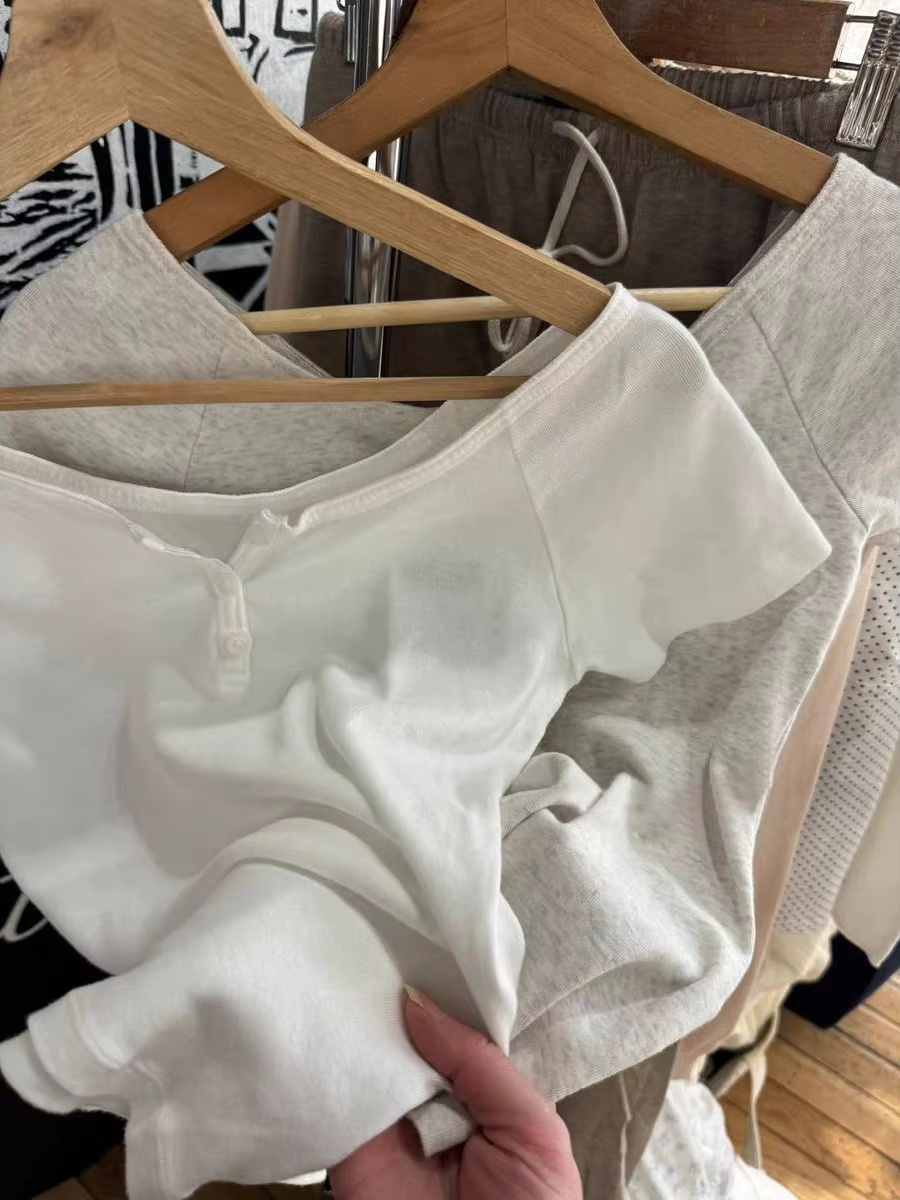 T-shirt Femme en Coton Simple et Basique à Col Rond, Manches Courtes Raglan, Coupe Slim, Style Décontracté et Polyvalent, Crop Top Y2K