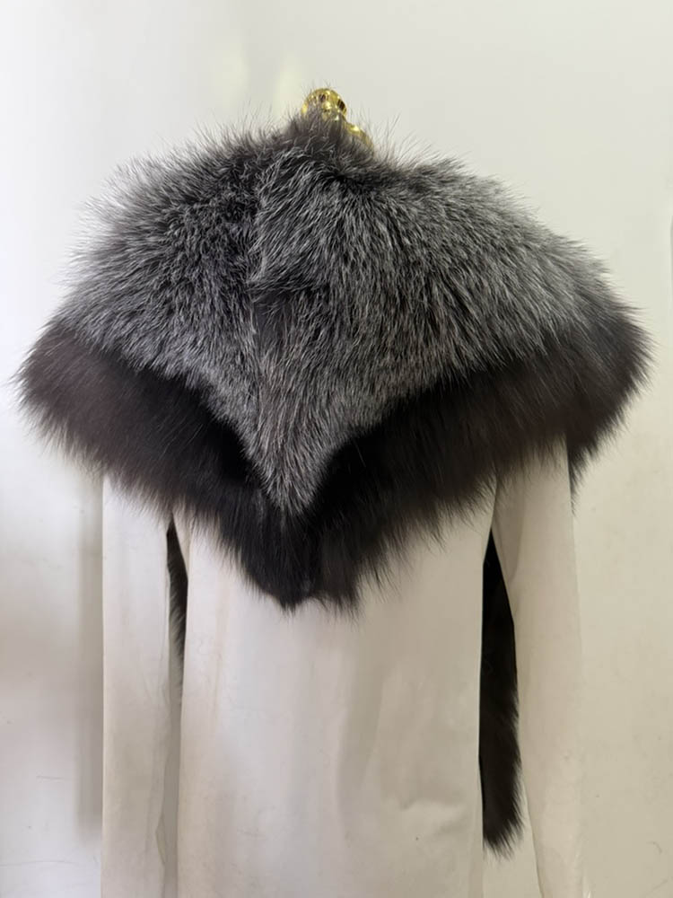 Écharpe d'hiver de luxe de grande taille, couleur naturelle, châle en fourrure de renard argenté véritable pour femmes