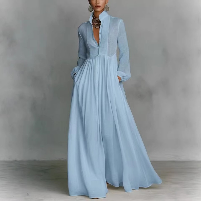 Robe plissée rétro française pour femmes, manches longues, taille cintrée, robe midi élégante, décontractée, pour les vacances à la plage, mode féminine