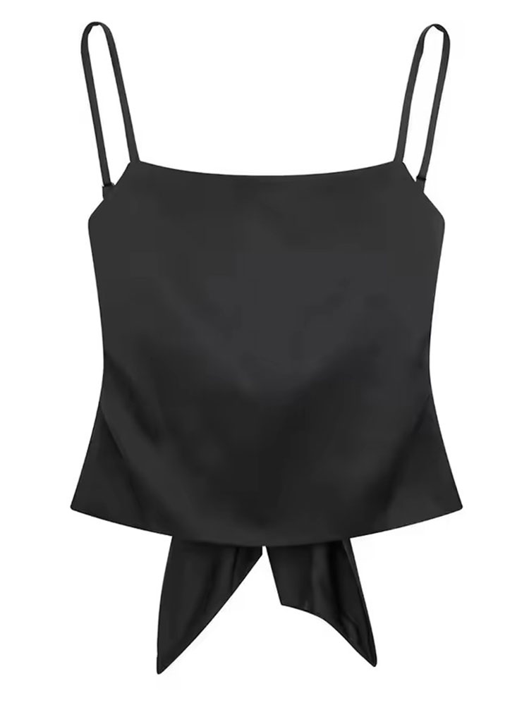 HH Débardeur court en satin pour femme, à fines bretelles, dos à nouer, col carré, élégant, pour l'été, décontracté, pour les fêtes et le streetwear