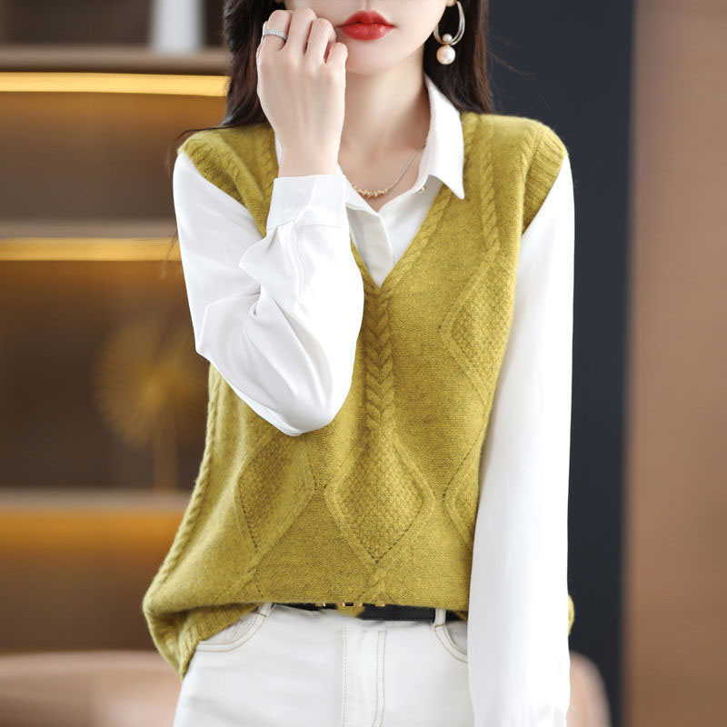 Gilet femmes automne nouveau 2025 col en V pull tricot gilet hauts femme décontracté sans manches couleur unie pull gilet femme