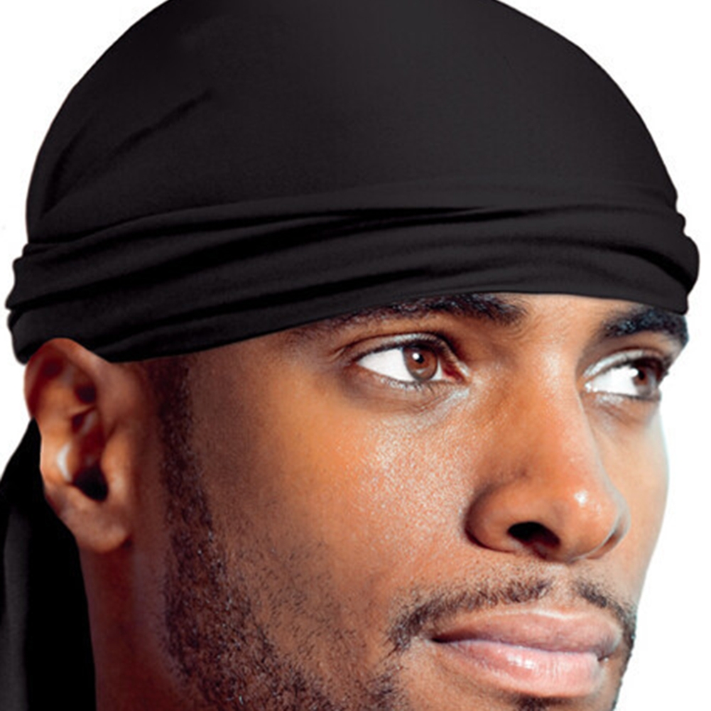 Femmes hommes soie longue queue casquette Turban chapeau perruques Biker chapeaux bandeau cheveux accessoires longues queue sangles Bandanas soyeux Durags