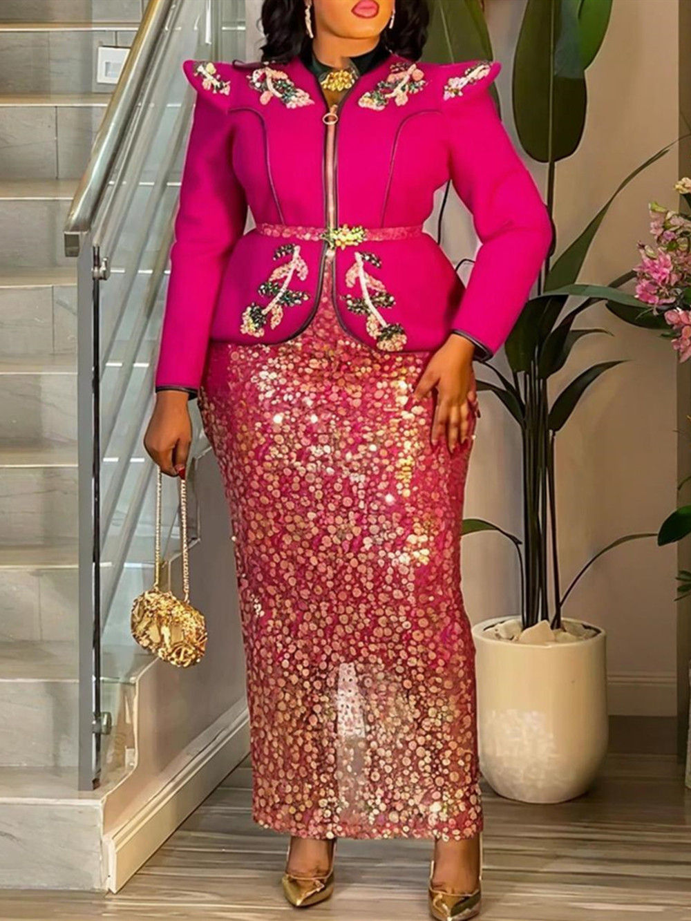 Vêtements africains grande taille pour femmes, robes de soirée et de mariage Dashiki Ankara à sequins, ensembles 2 pièces (hauts et jupes)