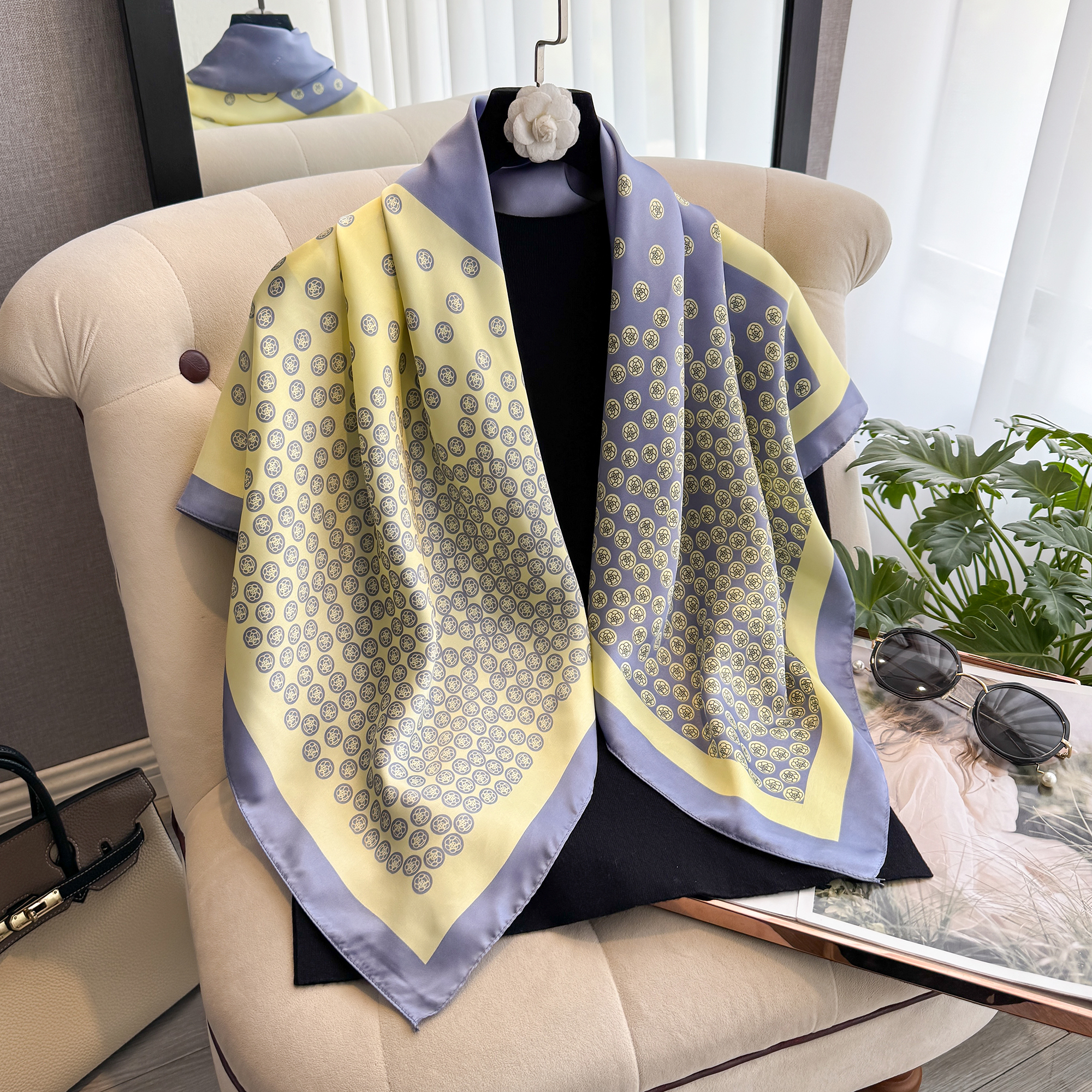 Nouveau Design de printemps et d'été de luxe 90cm femmes écharpe crème solaire Foulard châle Hijab femme cheveux Hijab enveloppes Foulard Bandanda