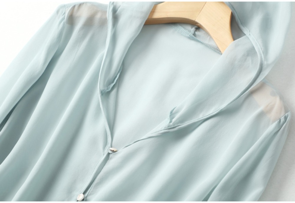 Haut Georgette en soie de mûrier 100% naturelle, sweat à capuche décontracté de couleur unie pour femmes, vêtements de Protection solaire fins et polyvalents pour l'été 2026