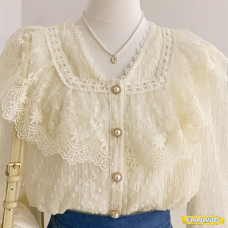 2024 printemps automne chemises de base Blouses femmes mode à manches longues élégant bureau dame travail solide blanc à volants Chic hauts Blusas