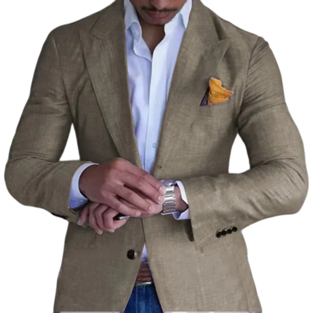 Veste élégante 1 pièce pour homme, en lin, simple boutonnage, pour fêtes, vêtements haut de gamme, blazer personnalisé, été, plage