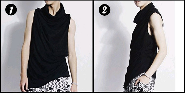 T-shirt à col à poils pour homme, slim, décontracté, à la mode, sans manches, irrégulier, pour coiffeur, pour boîte de nuit, nouvelle collection