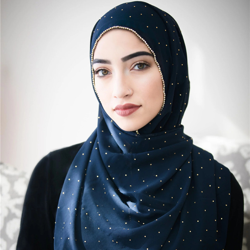 Foulard de tête en mousseline de soie doré de luxe solide doux longues foulards musulmans pour les femmes Hijab musulman femme châle et enveloppement foulard islamique
