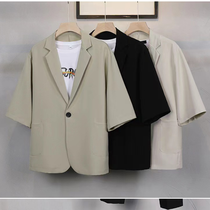 Costumes formels de style coréen pour hommes, vestes à manches courtes et pantalons longs pour hommes, coupe couvertes simple, monochromatique, ensembles de 2 pièces, printemps, automne
