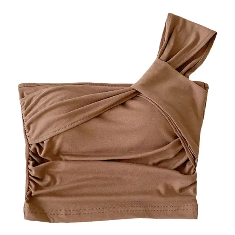 Haut Froncé Chic et Précieux pour Femme, Sangle Irrégulière, Pliage en Y, Solide, Fibris, Mode Coréenne, Livraison Directe