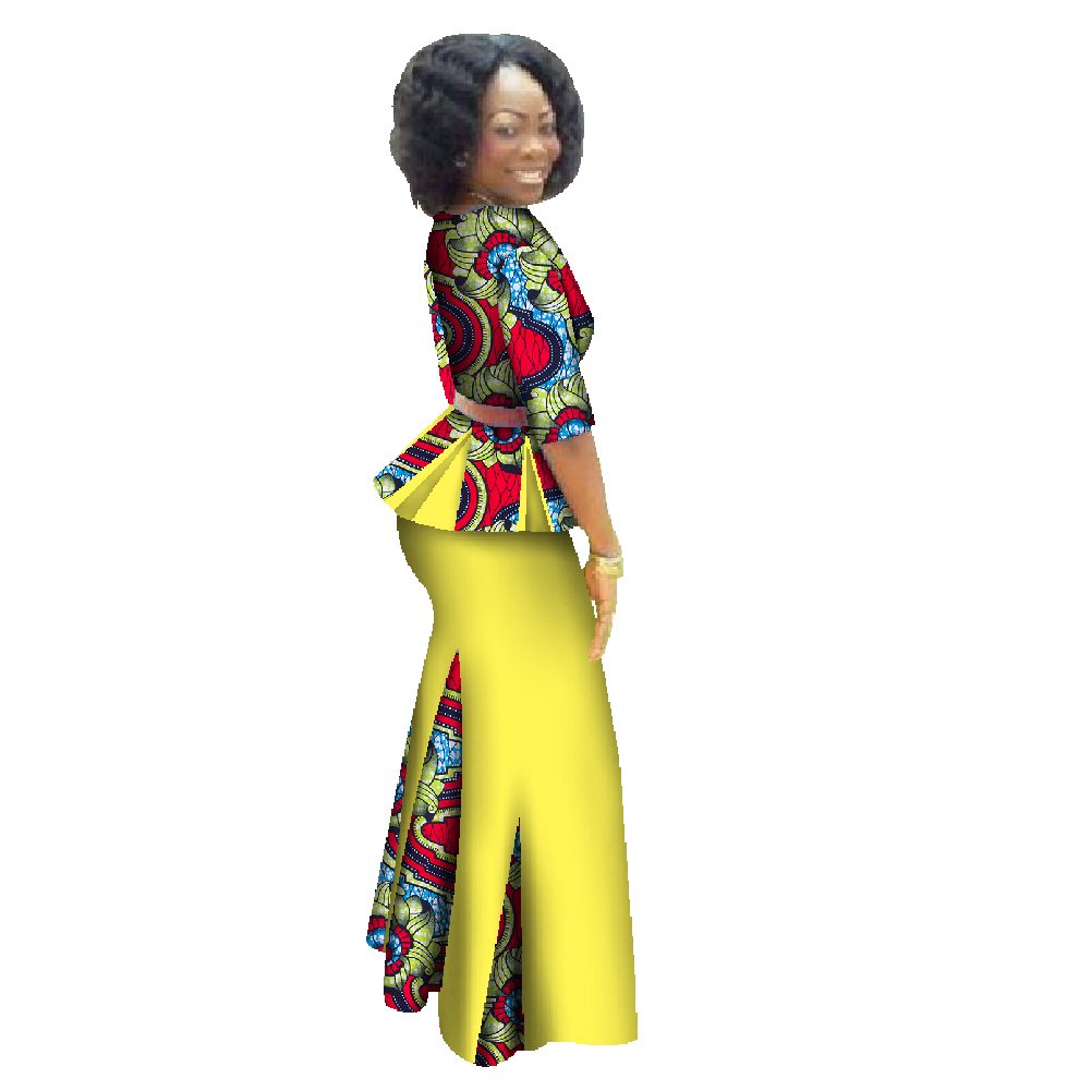 Ensemble de vêtements africains traditionnels pour femmes, robe maxi à demi-manches, jupe imprimée africaine Dashiki, écharpe gratuite, 6XL, WY1435, 2 pièces