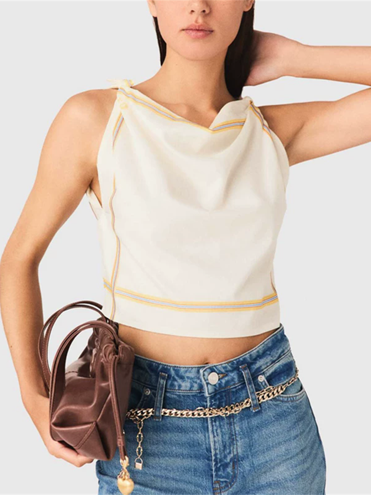 Robe Courte Femme Décolleté en V à Rayures Françaises et Lacets à la Taille, Style Vacances, Dos Nu, Collection Début d'Automne