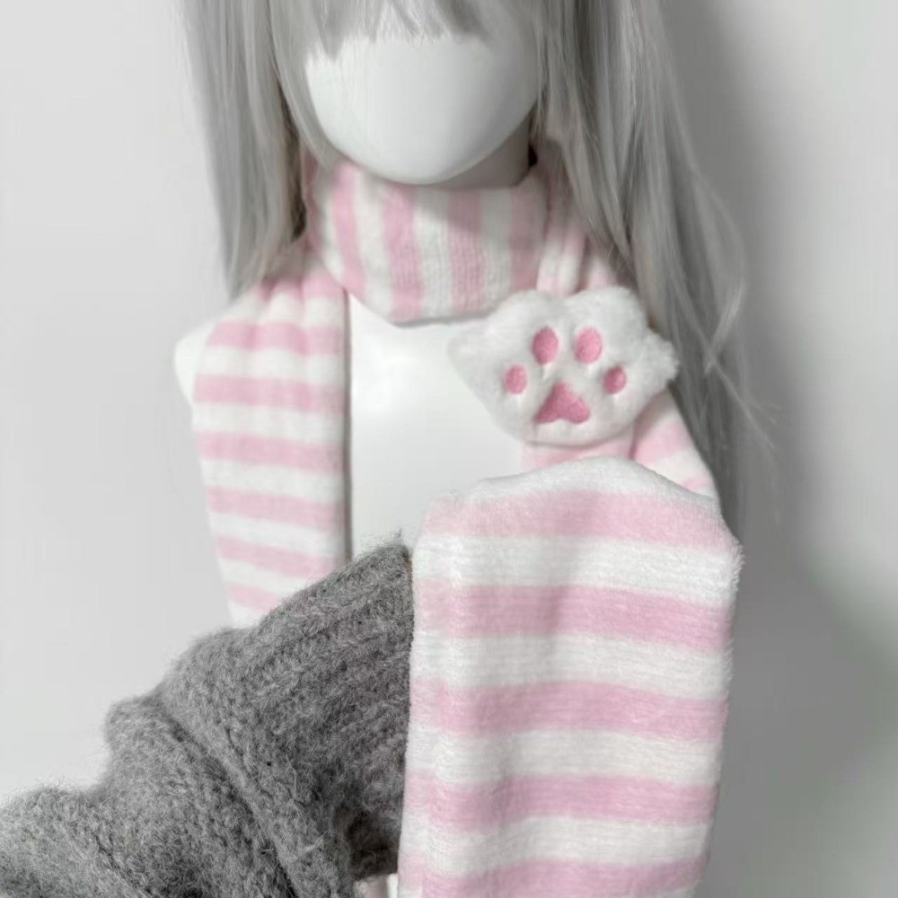 Écharpe tricotée d'hiver tendance Y2K, écharpe chaude à rayures, écharpe douce Kawaii à pattes de chat pour fête