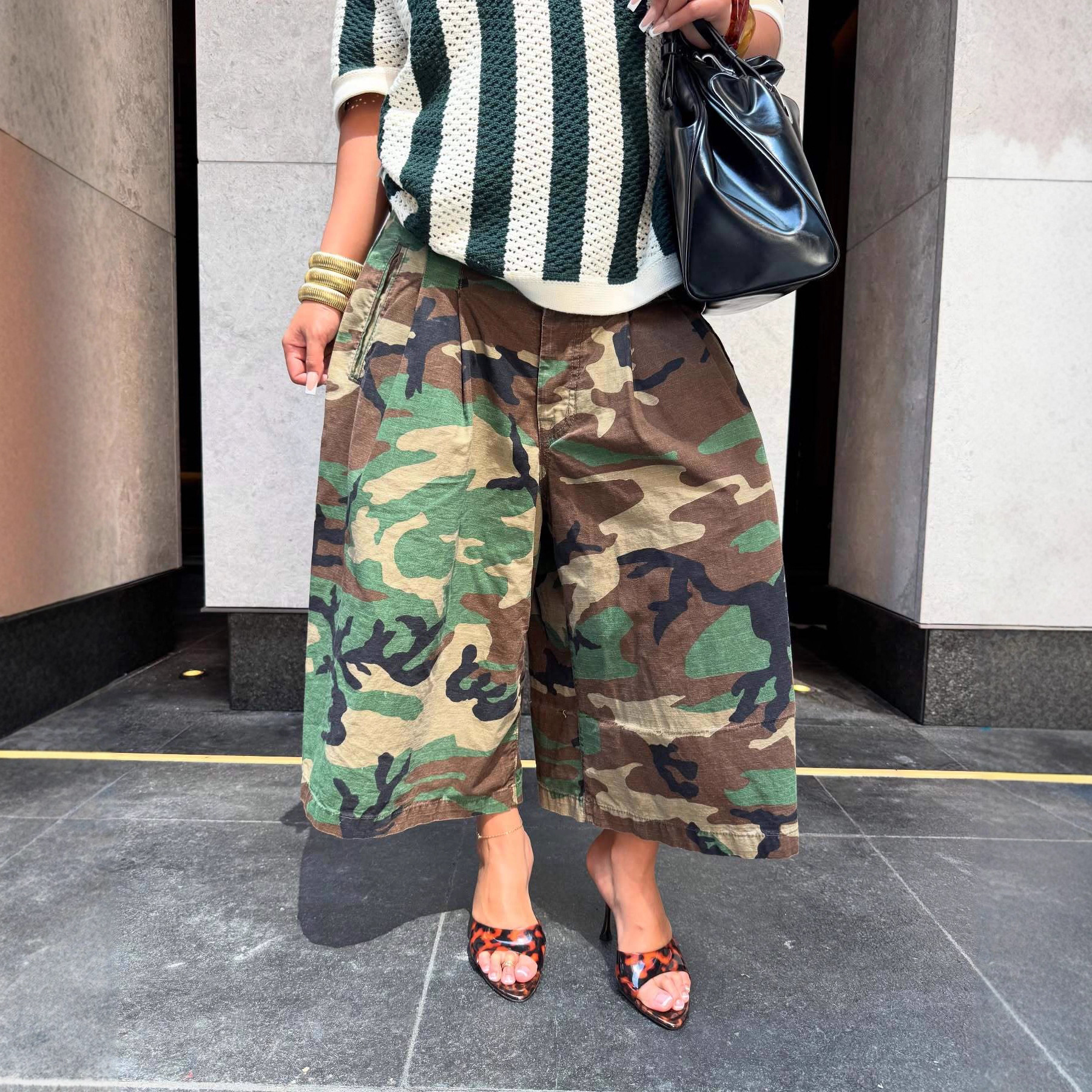 Pantalon de Camouflage à jambes larges pour femmes, ample, décontracté, taille haute, poches Vintage, court, Streetwear, Harajuku, Capris, 2025