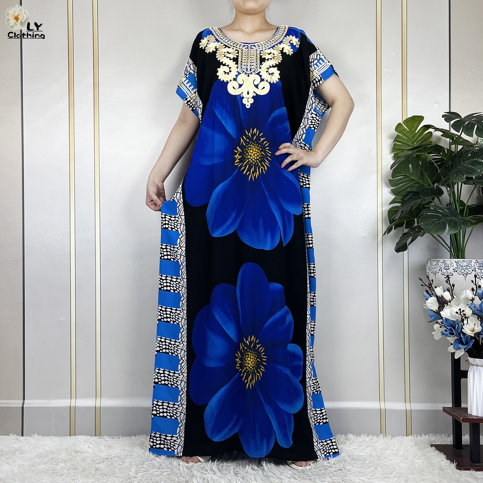 Robe à manches courtes en coton imprimé floral pour femmes, robes traditionnelles musulmanes africaines, petit foulard de sauna, été, Dubaï, nouveau, 2023