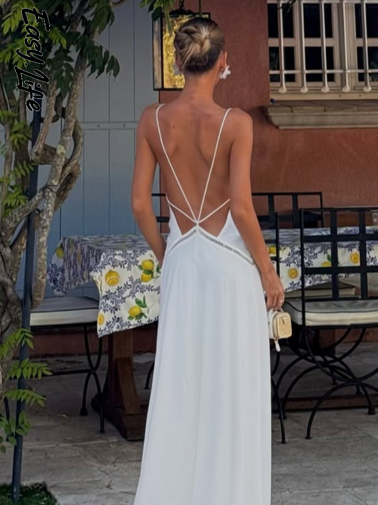 Robe longue fluide bohème pour femme à fines bretelles, col en V profond, taille évidée, style décontracté et élégant, idéale pour la plage, nouvelle collection 2026
