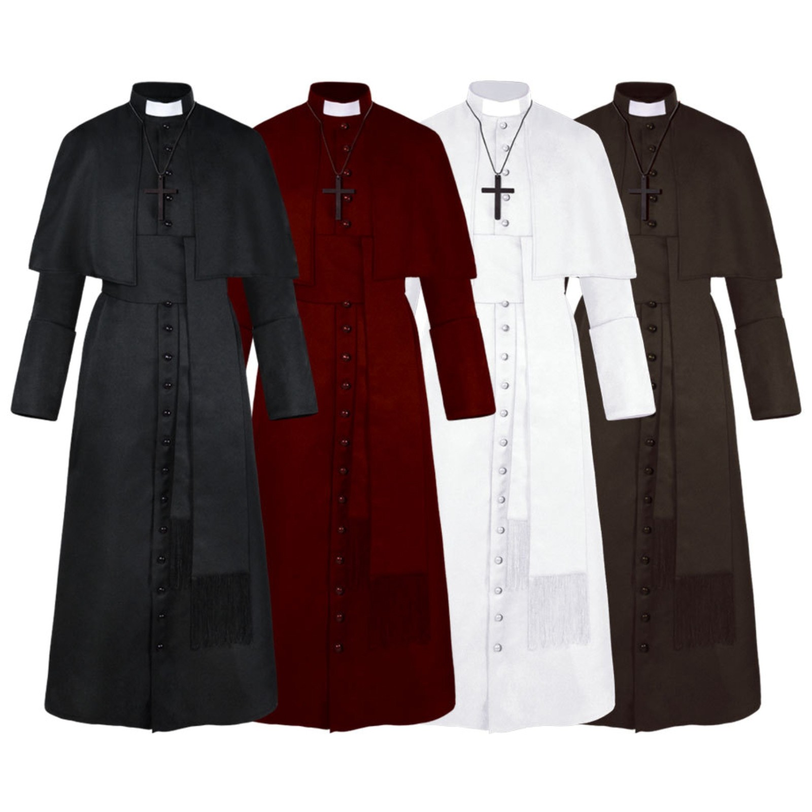 Costumes de Cosplay de prêtre rétro de la Renaissance médiévale, Religion d'église catholique, prêtre papal, prédicateur de masse, Robe solide, soutane du clergé