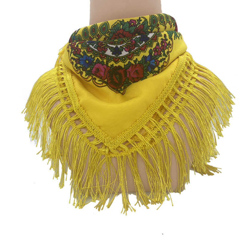 Écharpe de Sauna Carrée à Franges pour Femme, Châle Russe, Imprimé Floral, National, Mouchoir Rétro, Bandana à Glands