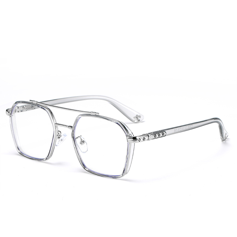 Lunettes de vue rétro pour hommes à verres plats, monture large haut de gamme amincissante à double pont - Lunettes sans ordonnance