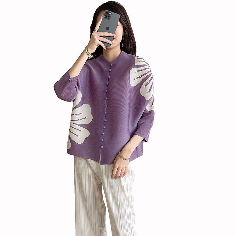 Vêtements pour femmes Miyake plis mode Cardigan haut Style d'été coupe ample manches chauve-souris chemise imprimée vêtements d'hiver femmes