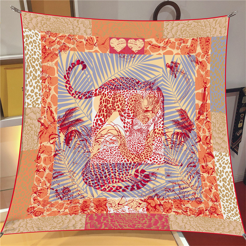 Foulard carré en sergé léopard pour femme, 90cm, châle de marque, hijab de luxe, bandana, pour la présidence