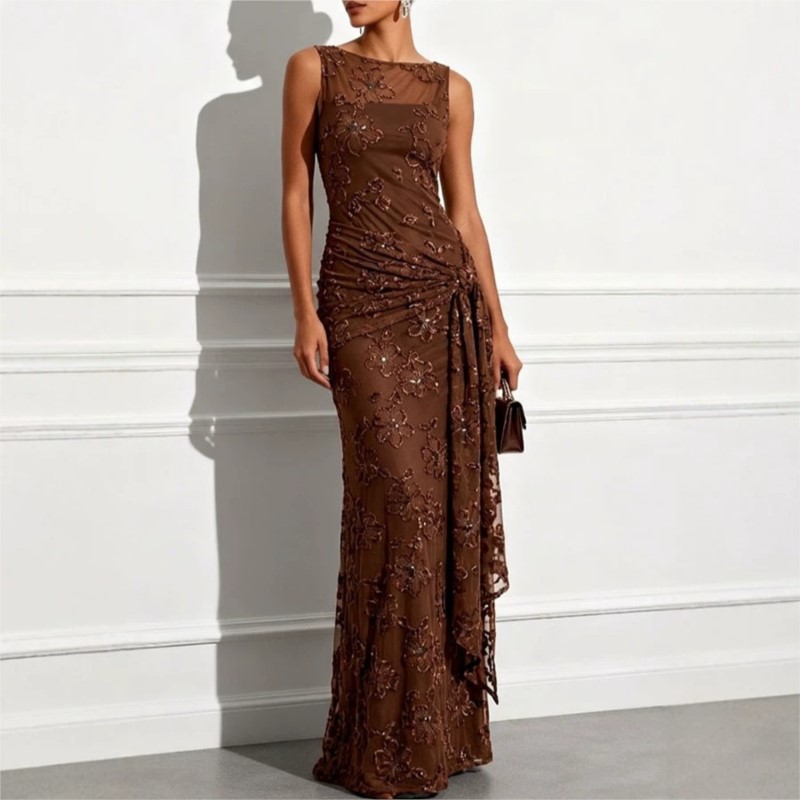 Robes de soirée formelles pour femmes, robes de soirée sirène sans manches avec appliques en dentelle, robes de soirée élégantes, robes de bal, robes de cocktail