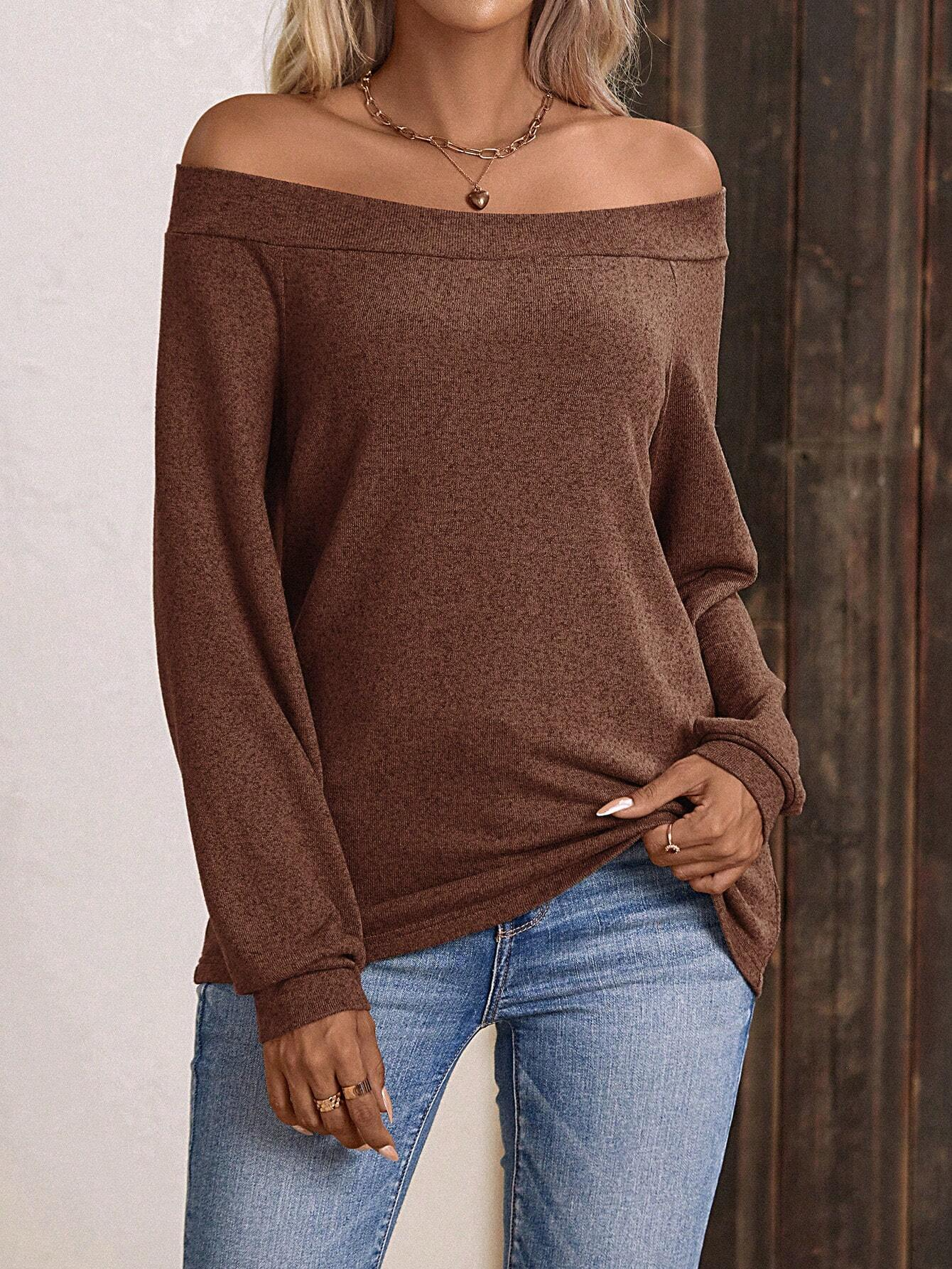 T-shirt de couleur unie à épaules dénudées pour femme