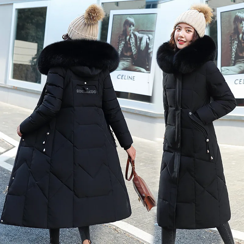 Nouvelle Veste d'Hiver Femme 2026 Mi-longue Tendance Slim Col Fourrure Épaisse en Coton Manteau Élégant Gris Parka Vêtements Femme