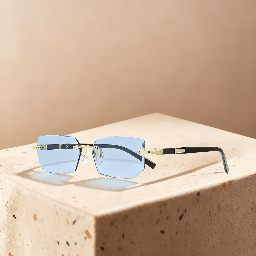 Lunettes de soleil de luxe sans monture à verres dégradés, style rectangulaire, pour hommes et femmes, avec monture métallique et verres colorés
