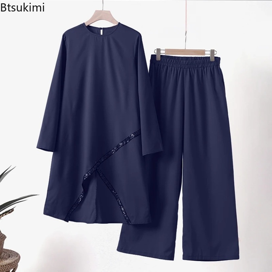 Ensembles de pantalons larges pour femmes musulmanes, mode, sequins, vêtements islamiques, ensembles assortis amples, survêtement, chemisier à manches longues, ensembles Abaya