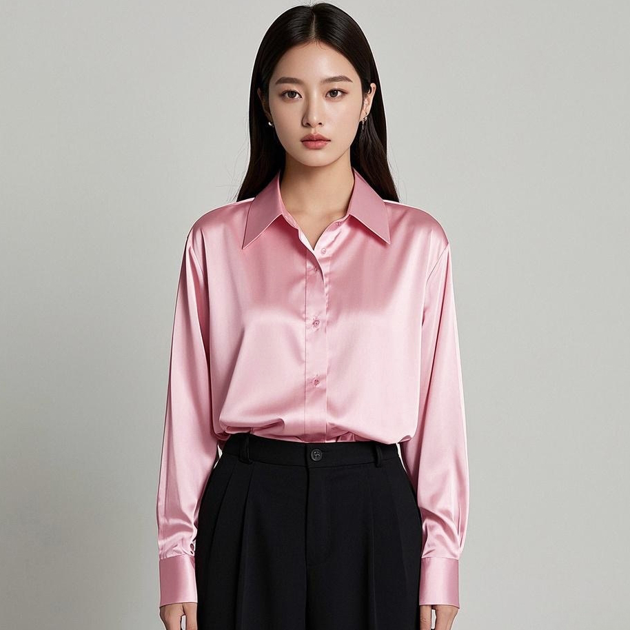 Coréen bureau dame tendance chemise décontractée Blouses élégantes pour les femmes Satin multicolore basique mince chemise solide tout-Match haut français nouveau
