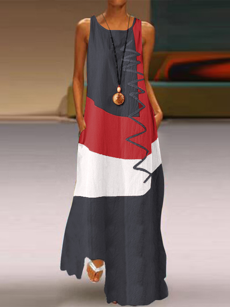 Femmes Patchwork Robe d'été ZANZEA 2023 Robe Maxi caftan décontracté sans manches tunique Robe femme 100% Robe en coton