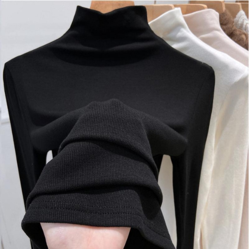 Haut basique à manches longues en modal pour femmes, col mi-haut, printemps, automne et hiver, nouvelle collection