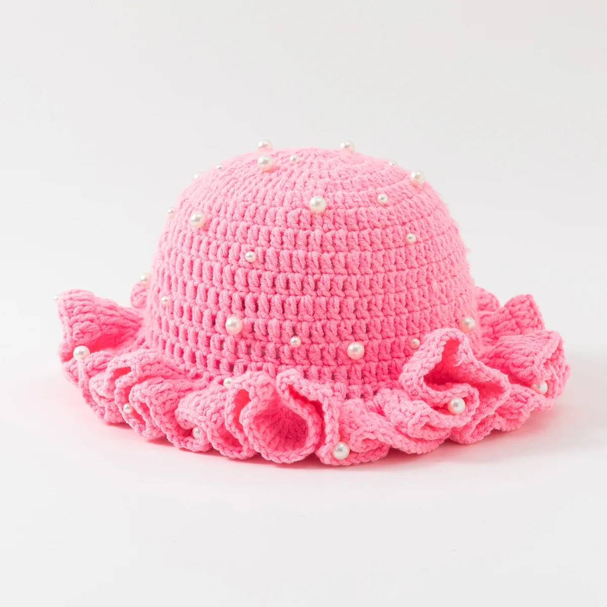 Mode d'hiver femmes fille Crochet pétoncle à volants bord tricot à la main Crochet perles tricoté chapeaux adulte à la mode bonnet tricoté chapeau