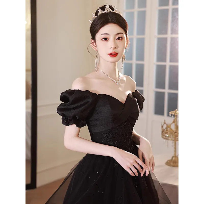 Robe de soirée noire pour femmes, sens haut de gamme, tempérament de Niche, robe longue et courte, robe d'hôte de soirée pour femmes, 2025