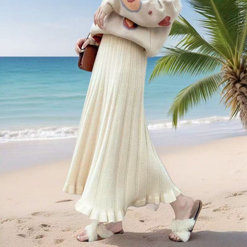 Nouvelle jupe en laine épaisse à taille haute pour femmes, jupe plissée à volants élastique pour l'automne et l'hiver 2026