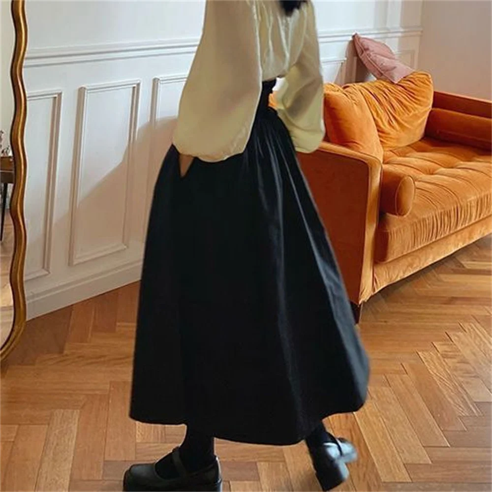 2025 printemps automne jupes amples nouvelles jupes longues femmes taille haute longueur Midi a-ligne jupe Preppy décontracté mode coréenne plissée