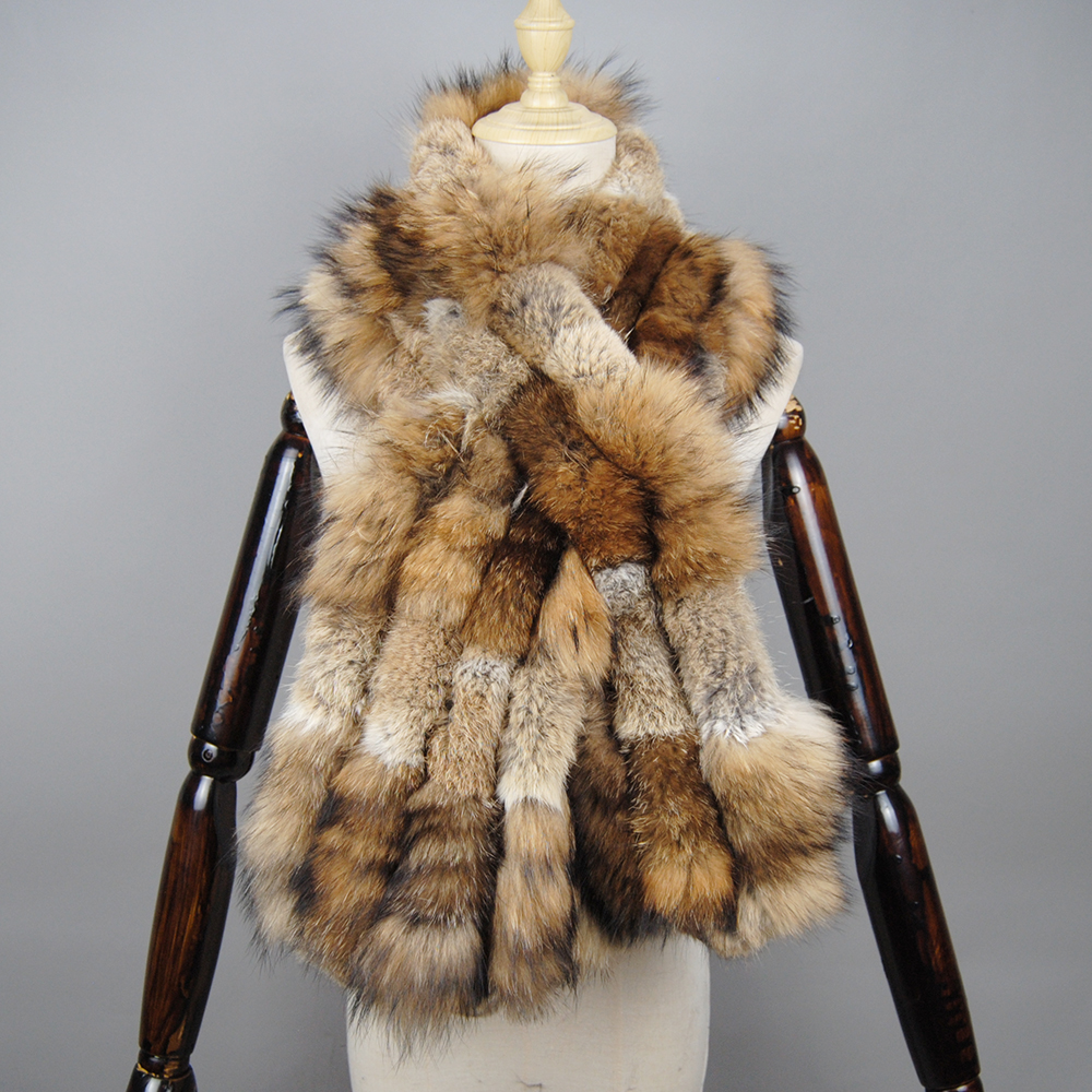 Nouvelle Arrivée 2026 – Écharpes Chaudes pour Femme en Véritable Fourrure de Lapin Rex et Écharpes en Véritable Fourrure de Renard pour l'Hiver