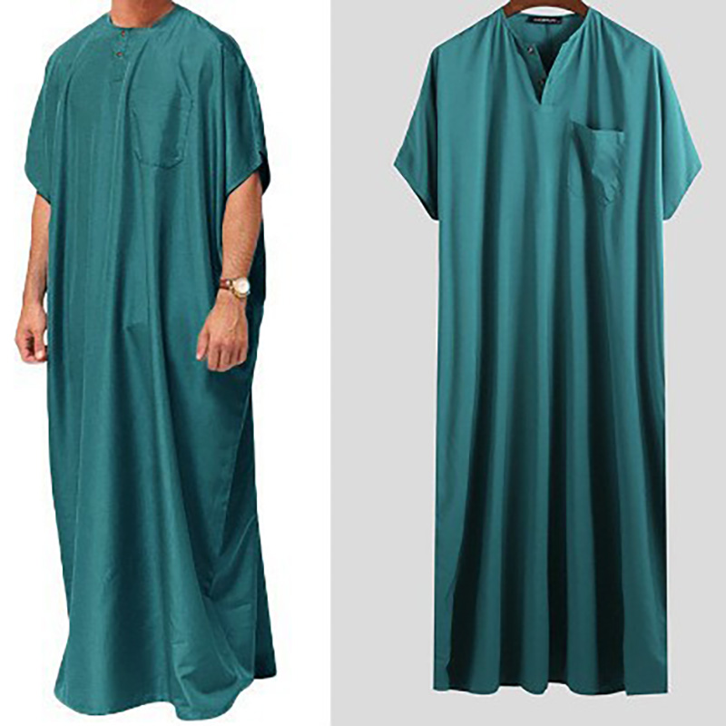 Robe musulmane à manches courtes pour hommes, Robe arabe du Moyen-Orient, Dubaï, Robe de luxe, Pakistan, Vêtements marocains pour hommes, Nouveau, 2024