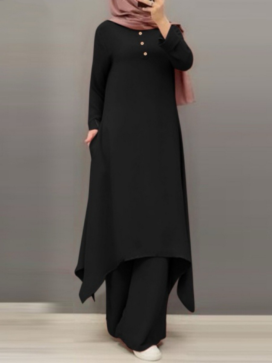 Robe et pantalon à jambes larges pour femmes musulmanes, ensemble musulman 2 pièces, tenue arabe décontractée de Dubaï, caftan du Ramadan, olympiques Eid, 2024