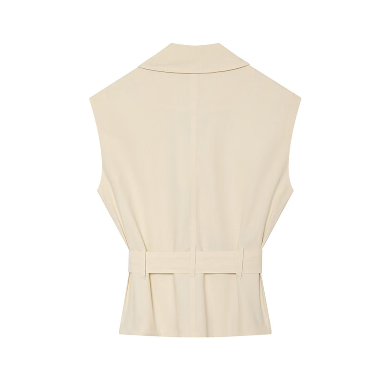 Gilets pour femmes tendance avec ceinture, col rabattu, sans manches, vêtements d'extérieur féminins, hauts chics