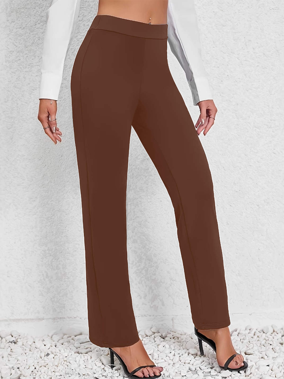 Pantalons décontractés à jambes droites et taille haute, de couleur unie, populaires en Europe et en Amérique, pour le printemps et l'été