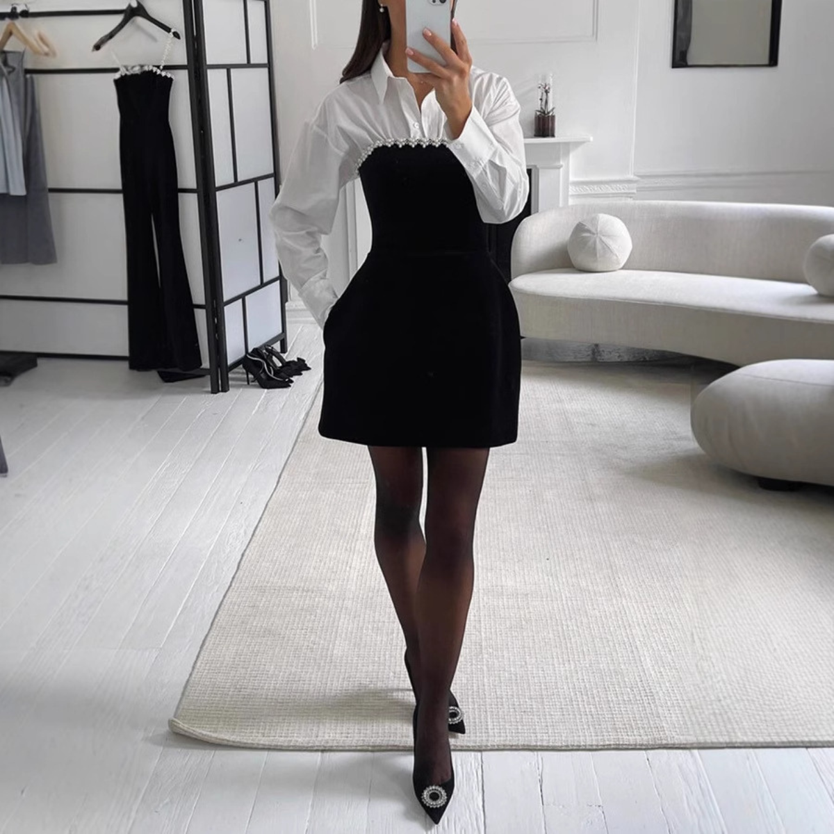 Robe de soirée en velours noir, Sexy, sans manches, ligne a, avec bretelles en perles, Mini robe ajustée, élégante, pour femmes, été