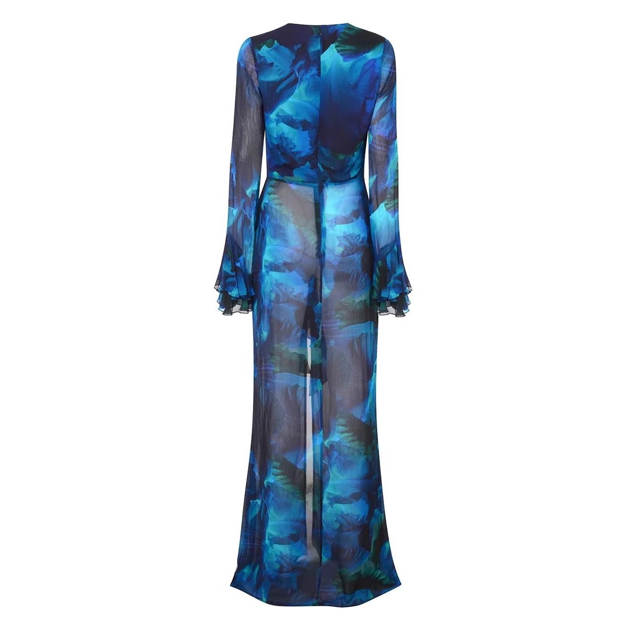 Collection Printemps 2026 : Robe de plage en mousseline imprimée pour femme, style décontracté et élégant, coupe ample, manches longues, type cardigan.
