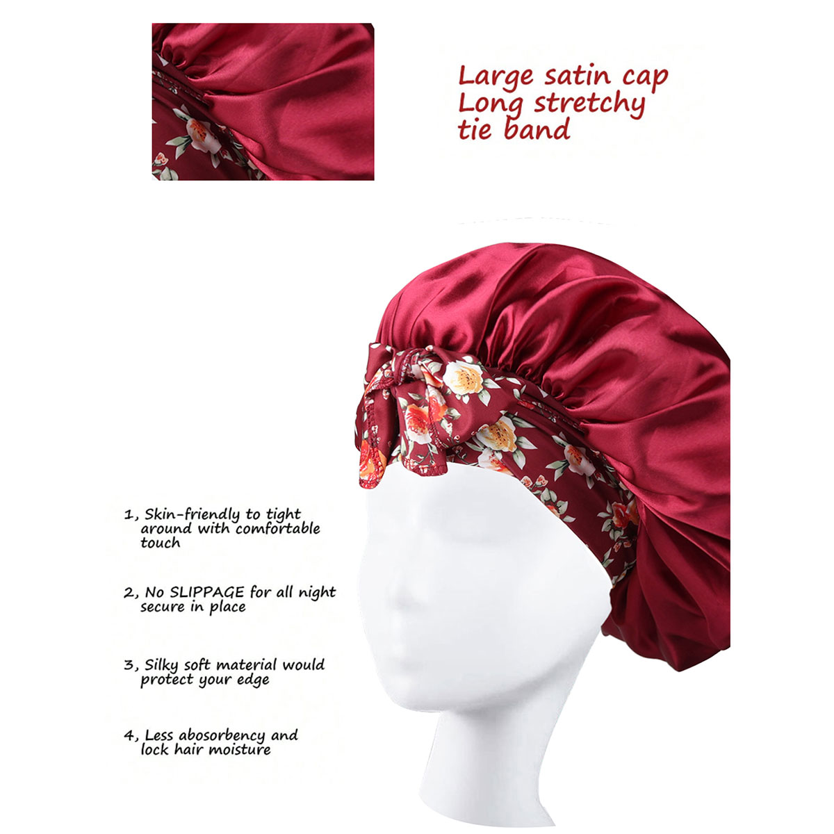 Chapeau en soie avec nœud pour femmes, grand Bonnet de soins pour cheveux longs et bouclés, Double couche, bande élastique douce, bonnet de sommeil antidérapant