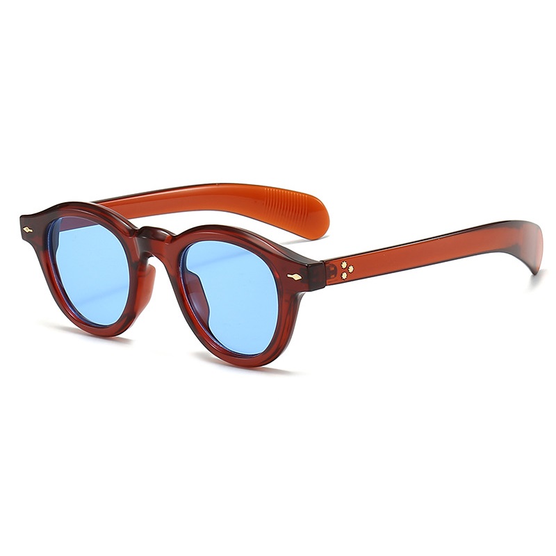 Mode petites lunettes de soleil rondes femmes rétro clair océan lentille nuances UV400 hommes Rivets Punk lunettes de soleil