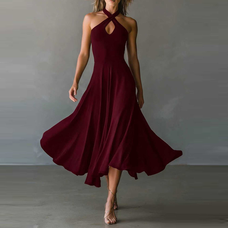 Robe longue élégante sans manches à col halter pour femme, robe de soirée tendance pour femme, nouvelle robe maxi tendance pour l'été