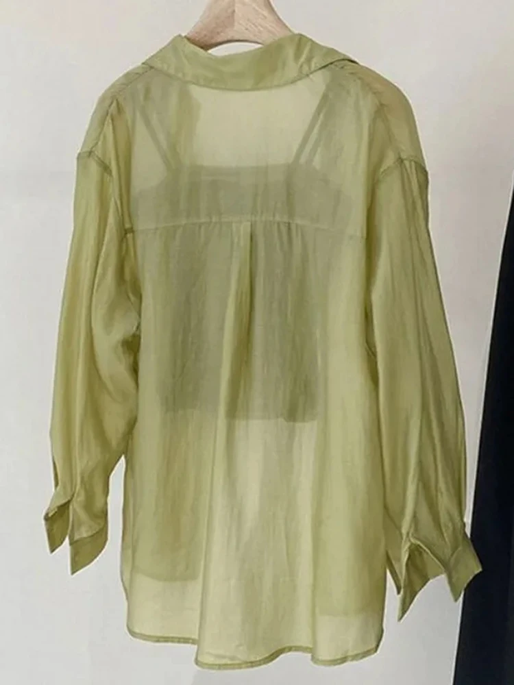 Chemise en maille pour femmes, vêtements d'été fins, manches longues, ample, Chic coréen, gaze fine, doux, étudiant, revers, vêtements de protection solaire